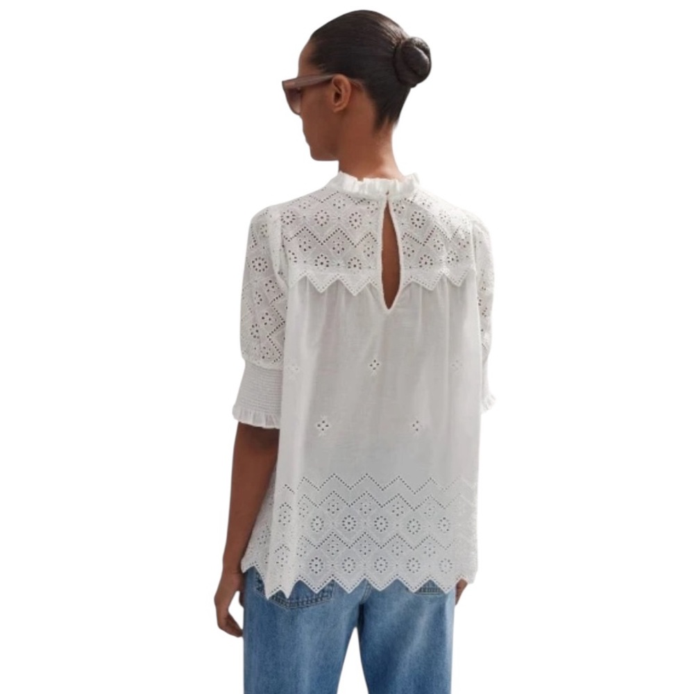 Industry Cotton High Neck Eyelet Blouse Top - Picture 2 of 9